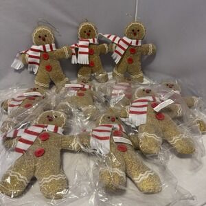 Gingerbread Christmas Tree Ornaments Red White Scarf 8.25"H x 7"W -12‎